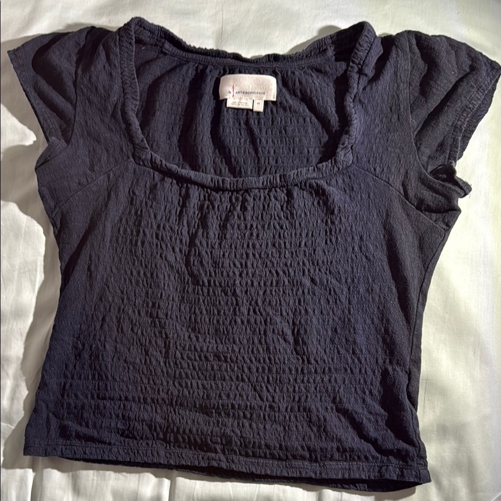 Anthropologie Black Cap Sleeve Blouse - XS